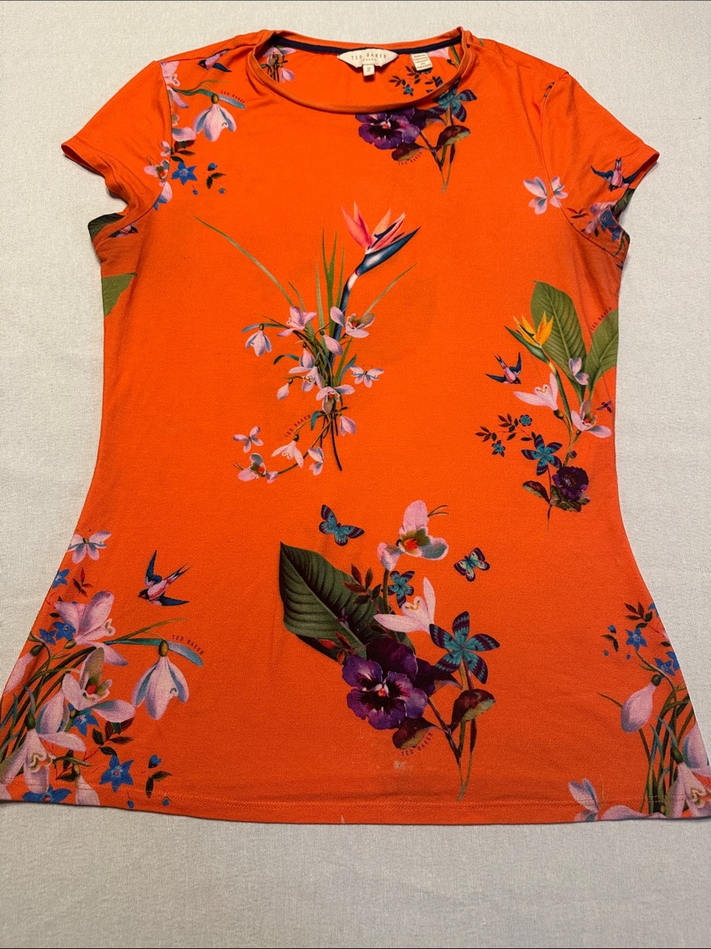 Ted Baker London Orange Floral & Butterfly Short Sleeve Tee